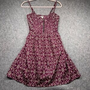 Roxy Sundress Womens Medium Purple Geometric Tribal Print Smocked Back Mini
